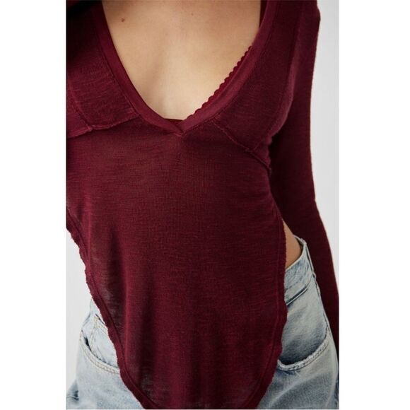 NWT Free People Laying Low Long Sleeve / Wild Garnet - Picture 7 of 7